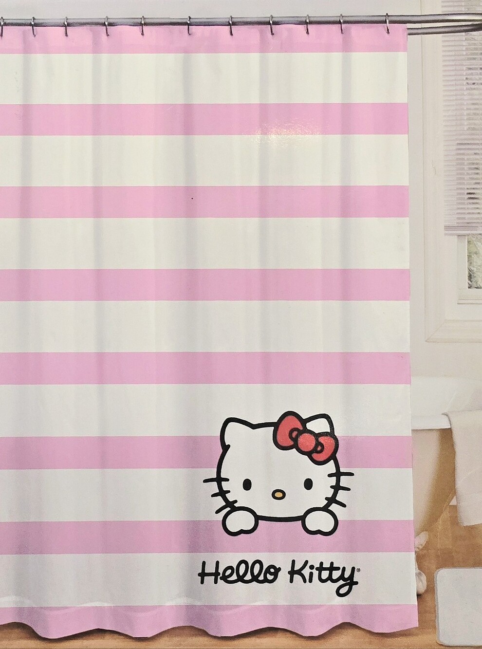 Hello Kitty 13-PC Horizontal Stripe Shower Curtain Set w/Hooks